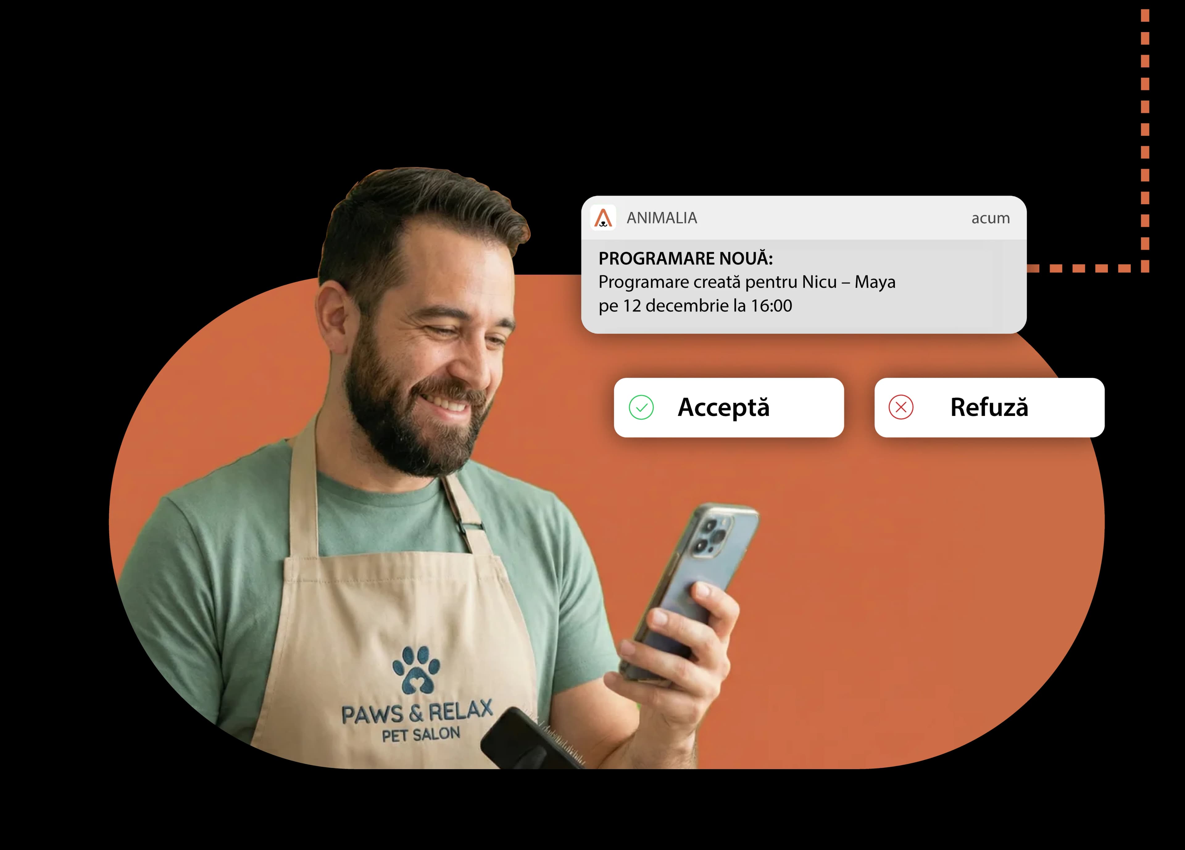 Notificare programare nouă cu opțiuni acceptare