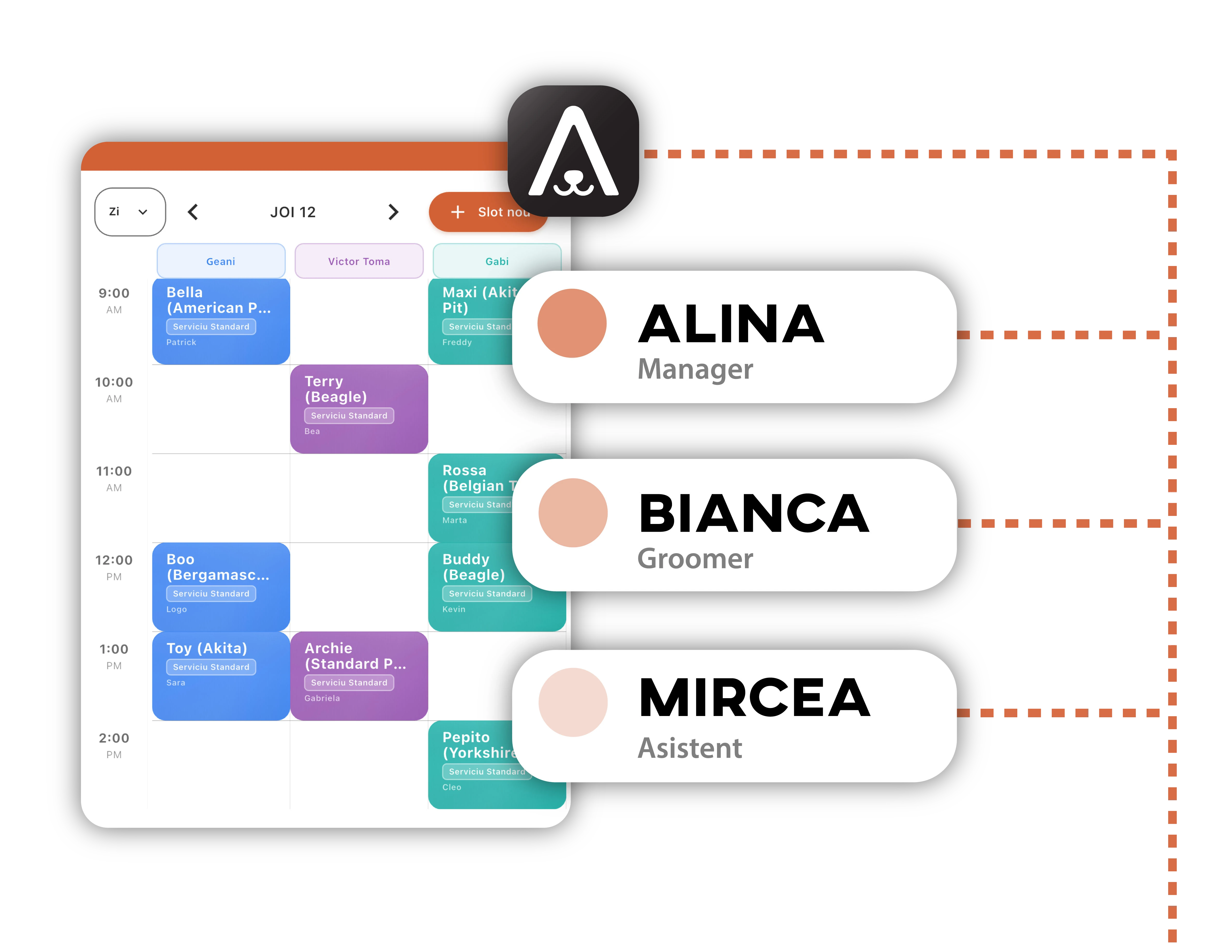 Calendar echipă cu programări în timp real